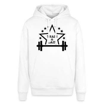 Train + gain Dumbbell weights Squat workout icon - Stanley/Stella SOUNDER Unisex Hoodie - white - Front - Alina (178cm) & Michal (187cm)