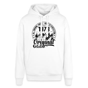 1973 Oktober Original 51 Jahre altes Geburtstagsgeschenk - Stanley/Stella Unisex Hoodie SOUNDER - Weiß - Vorne - Alina (178cm) & Michal (187cm)
