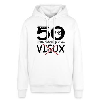 50 ans / anniversaire 50 ans / cadeau 50 ans - Sweat à capuche SOUNDER Stanley/Stella Unisexe - blanc - Devant - Alina (178cm) & Michal (187cm)