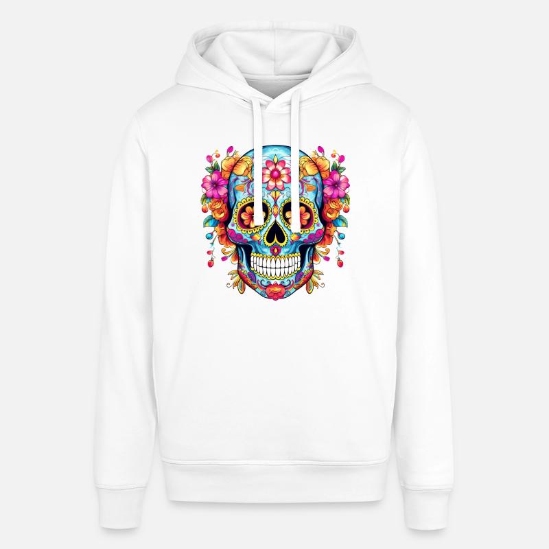 Crâne mexicain, fleurs, crâne, fleurs - Sweat à capuche SOUNDER Stanley/Stella Unisexe - blanc