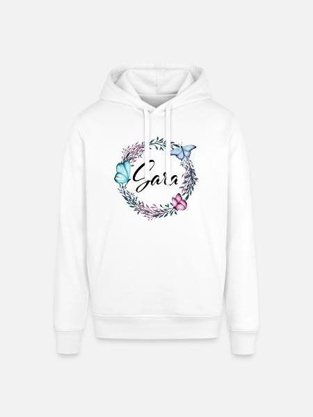 Sara, Navn, Bogstaver, Blomsterkrans, Gave - Stanley/Stella SOUNDER unisex hoodie - hvid