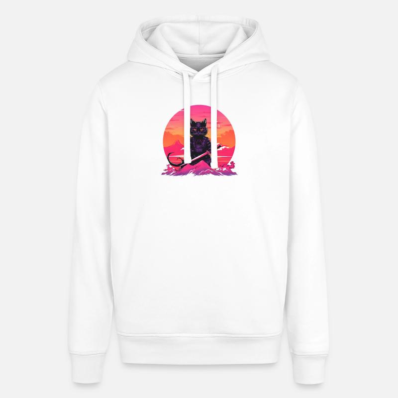 Synthwave samouraï Chat avec katana - Sweat à capuche SOUNDER Stanley/Stella Unisexe - blanc