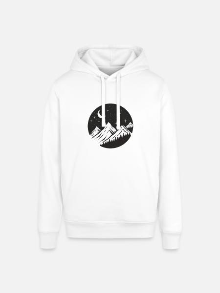 Bjerglogo, rundt logo, stjerneklar nat - Stanley/Stella SOUNDER unisex hoodie - hvid