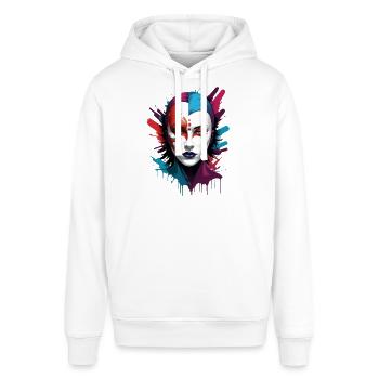 "Chromatic Chic: Die Farbenfrohe Maskenträgerin" - Stanley/Stella Unisex Hoodie SOUNDER - Weiß - Vorne - Alina (178cm) & Michal (187cm)
