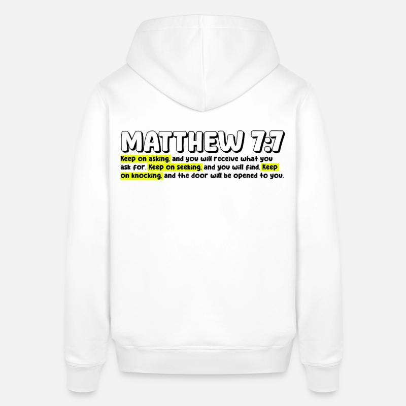 Matthieu 7:7 | Citation de la Bible - Sweat à capuche SOUNDER Stanley/Stella Unisexe - blanc
