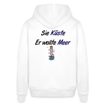 Sie Küste,er wollte Meer! Sprüche Motiv für Paare - Stanley/Stella Unisex Hoodie SOUNDER - Weiß - Hinten - Alina (178cm)