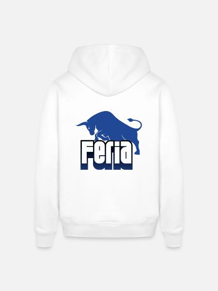 Feria bull blauw & wit logo - Stanley/Stella Uniseks biologische hoodie SOUNDER - wit