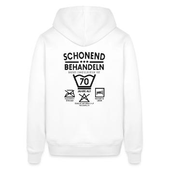 SCHONEND BEHANDELN 70 JAHRE ALT UNIKAT GEBURTSTAG - Stanley/Stella Unisex Hoodie SOUNDER - Weiß - Hinten - Alina (178cm)