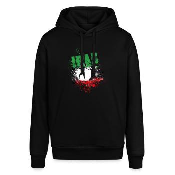 iran, fußball,fußballspieler,free iran,flagge - Stanley/Stella Unisex Hoodie SOUNDER - Schwarz - Vorne - Alina (178cm) & Michal (187cm)