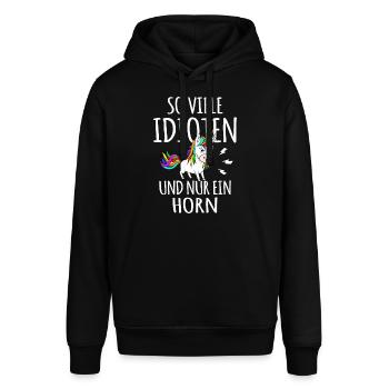 Einhorn lustig Ich hasse dumme Menschen Idiot dumm - Stanley/Stella Unisex Hoodie SOUNDER - Schwarz - Vorne - Alina (178cm) & Michal (187cm)