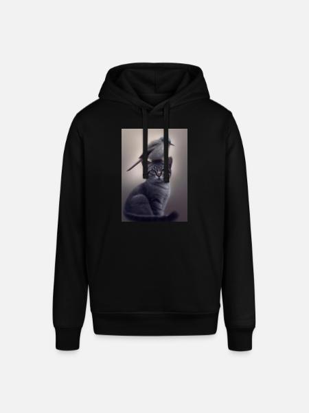 Vogel sitzt auf Katze - Stanley/Stella Unisex Hoodie SOUNDER - Schwarz