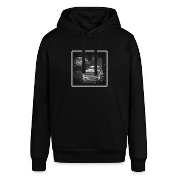 Technische Auto-Zeichnung im Geometriestil - Stanley/Stella Unisex Hoodie SOUNDER - Schwarz - Vorne - Alina (178cm) & Michal (187cm)
