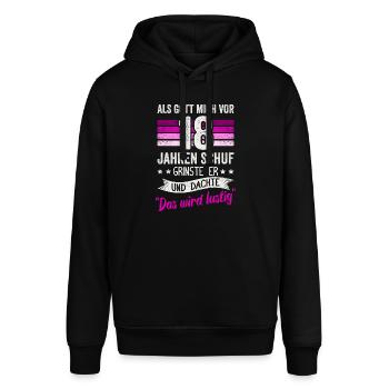 18. Geburtstag als Gott mich vor 18 Jahren schuf - Stanley/Stella Unisex Hoodie SOUNDER - Schwarz - Vorne - Alina (178cm) & Michal (187cm)