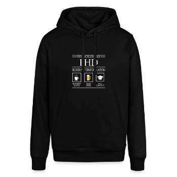 PHD Sicherheitsinformation Doktortitel Promotion - Stanley/Stella Unisex Hoodie SOUNDER - Schwarz - Vorne - Alina (178cm) & Michal (187cm)