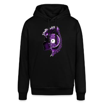 Großes Auge lila, Auge, realistisch, vertikal - Stanley/Stella Unisex Hoodie SOUNDER - Schwarz - Vorne - Alina (178cm) & Michal (187cm)