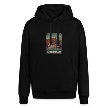 Vintage Amsterdam Kanal Niederlande Holland - Stanley/Stella Unisex Hoodie SOUNDER - Schwarz - Vorne - Alina (178cm) & Michal (187cm)
