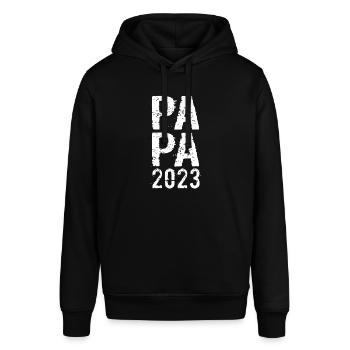 Papa 2023, Vater werden, Eltern, Schwangerschaft - Stanley/Stella Unisex Hoodie SOUNDER - Schwarz - Vorne - Alina (178cm) & Michal (187cm)