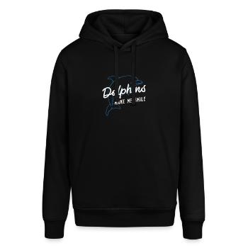 Lustiger Spruch mit niedlichen Delfinen, Meer - Stanley/Stella Unisex Hoodie SOUNDER - Schwarz - Vorne - Alina (178cm) & Michal (187cm)