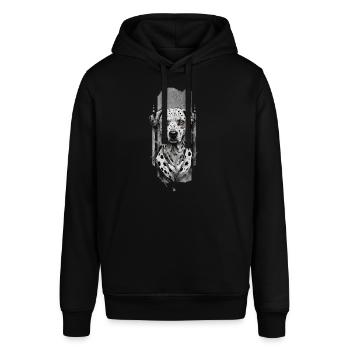 Spotlight Begleiter: Dalmatiner Hund Porträt - Stanley/Stella Unisex Hoodie SOUNDER - Schwarz - Vorne - Alina (178cm) & Michal (187cm)