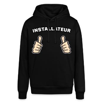 Installateur Beruf Geschenkidee - Stanley/Stella Unisex Hoodie SOUNDER - Schwarz - Vorne - Alina (178cm) & Michal (187cm)