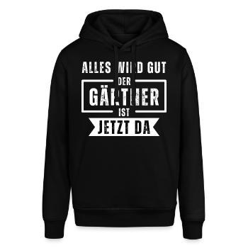 Alles wird gut, der Gärtner ist jetzt da. Spruch - Stanley/Stella Unisex Hoodie SOUNDER - Schwarz - Vorne - Alina (178cm) & Michal (187cm)