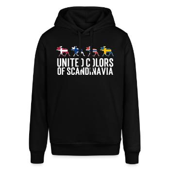 Elch Design mit Skandinavischen Flaggen - Stanley/Stella Unisex Hoodie SOUNDER - Schwarz - Vorne - Alina (178cm) & Michal (187cm)