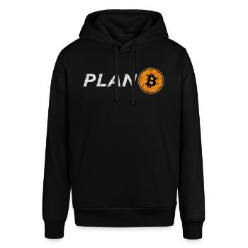 Bitcoin Plan B Logo Hodl Krypto Freiheit Symbol - Stanley/Stella Unisex Hoodie SOUNDER - Schwarz - Vorne - Alina (178cm) & Michal (187cm)