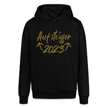 Aufsteiger 2023 Aufstiegstrikot 23 Liga Meister - Stanley/Stella Unisex Hoodie SOUNDER - Schwarz - Vorne - Alina (178cm) & Michal (187cm)