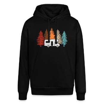 Wohnmobil Camping Wald Natur Camper Bäume - Stanley/Stella Unisex Hoodie SOUNDER - Schwarz - Vorne - Alina (178cm) & Michal (187cm)