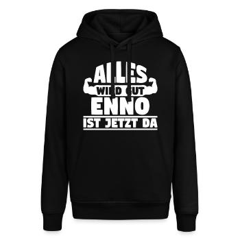Alles wird gut Enno ist jetzt da - Stanley/Stella Unisex Hoodie SOUNDER - Schwarz - Vorne - Alina (178cm) & Michal (187cm)