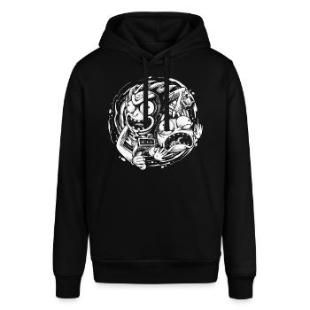 Rick And Morty Reisen In Andere Dimensionen - Stanley/Stella Unisex Hoodie SOUNDER - Schwarz - Vorne - Alina (178cm) & Michal (187cm)