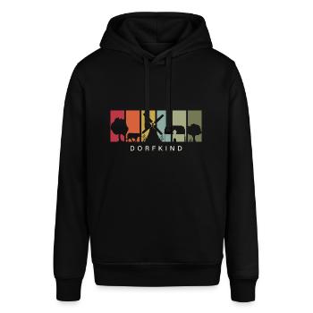 vintage retro Dorfkind Dorf Spruch - Stanley/Stella Unisex Hoodie SOUNDER - Schwarz - Vorne - Alina (178cm) & Michal (187cm)