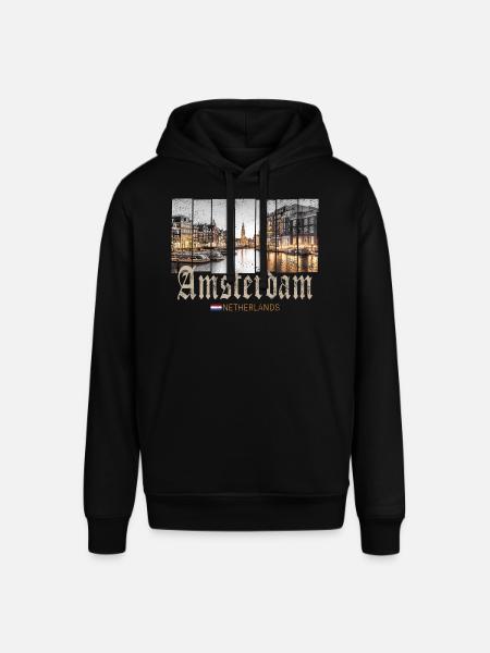 Amsterdam Nederland by Night Holland Vintage - Stanley/Stella Uniseks biologische hoodie SOUNDER - zwart