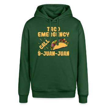 "Taco Notruf 9-Juan-Juan" für alle Tacos - Stanley/Stella Unisex Hoodie SOUNDER - Flaschengrün - Vorne - Alina (178cm) & Michal (187cm)