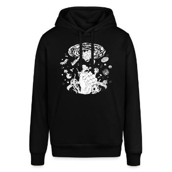 Rick & Morty Raumportal - Stanley/Stella Unisex Hoodie SOUNDER - Schwarz - Vorne - Alina (178cm) & Michal (187cm)