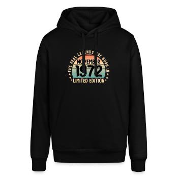 Geboren 1972 Tee Vintage Legende Geboren im November - Stanley/Stella Unisex Hoodie SOUNDER - Schwarz - Vorne - Alina (178cm) & Michal (187cm)