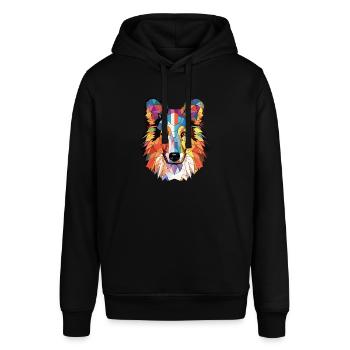 Sheltie Hunderasse bunte Aquarell-Illustration - Stanley/Stella Unisex Hoodie SOUNDER - Schwarz - Vorne - Alina (178cm) & Michal (187cm)