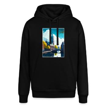 Delft Niederlande Vintage Reiseposter Souvenir - Stanley/Stella Unisex Hoodie SOUNDER - Schwarz - Vorne - Alina (178cm) & Michal (187cm)