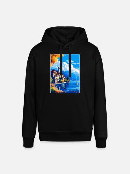 Vevey Switzerland Vintage Travel Poster Souvenir - Stanley/Stella SOUNDER Unisex Hoodie - black