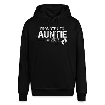 befördert zur Tante 2023 - Stanley/Stella Unisex Hoodie SOUNDER - Schwarz - Vorne - Alina (178cm) & Michal (187cm)