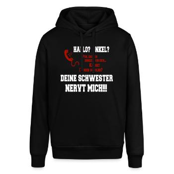 Hallo Onkel - Deine Schwester nervt mich! weiss - Stanley/Stella Unisex Hoodie SOUNDER - Schwarz - Vorne - Alina (178cm) & Michal (187cm)