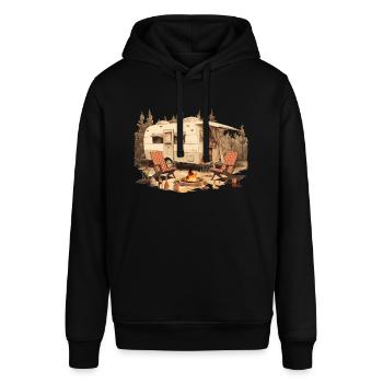 Camping Natur Wein Lagerfeuer - Die Alpen Designer - Stanley/Stella Unisex Hoodie SOUNDER - Schwarz - Vorne - Alina (178cm) & Michal (187cm)