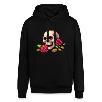 8Bit Skull - Red eyes - Stanley/Stella Unisex Hoodie SOUNDER - Schwarz - Vorne - Alina (178cm) & Michal (187cm)