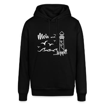 Moin Leuchtturm löppt Welle Norddeutschland läuft - Stanley/Stella Unisex Hoodie SOUNDER - Schwarz - Vorne - Alina (178cm) & Michal (187cm)