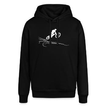 Mountainbike in the mountains MTB downhill. bmx - Stanley/Stella Unisex Hoodie SOUNDER - Schwarz - Vorne - Alina (178cm) & Michal (187cm)