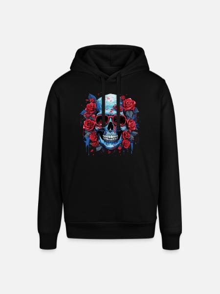 Grinning Flower Skull - Stanley/Stella SOUNDER Unisex Hoodie - black