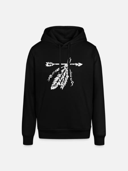 Pil med fjær, indisk symbol, beskyttelse og styrke - Stanley/Stella SOUNDER økologisk unisex-hettegenser - svart