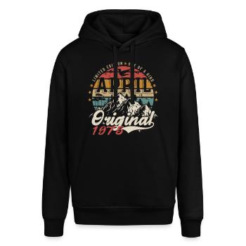 April 1975 | Geburtstag April 1975 - Stanley/Stella Unisex Hoodie SOUNDER - Schwarz - Vorne - Alina (178cm) & Michal (187cm)