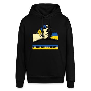stand with ukraine Fist Ukrainer - Stanley/Stella SOUNDER Unisex Hoodie - black - Front - Alina (178cm) & Michal (187cm)