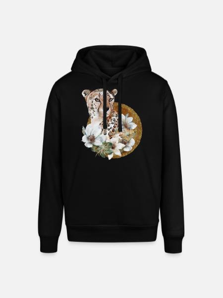 Leopard with gold and flowers - Stanley/Stella SOUNDER Unisex Hoodie - black